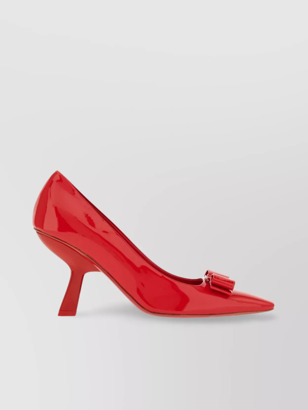 Shop Ferragamo Pointed Toe Kitten Heel Pumps With Bow Detailing In Red