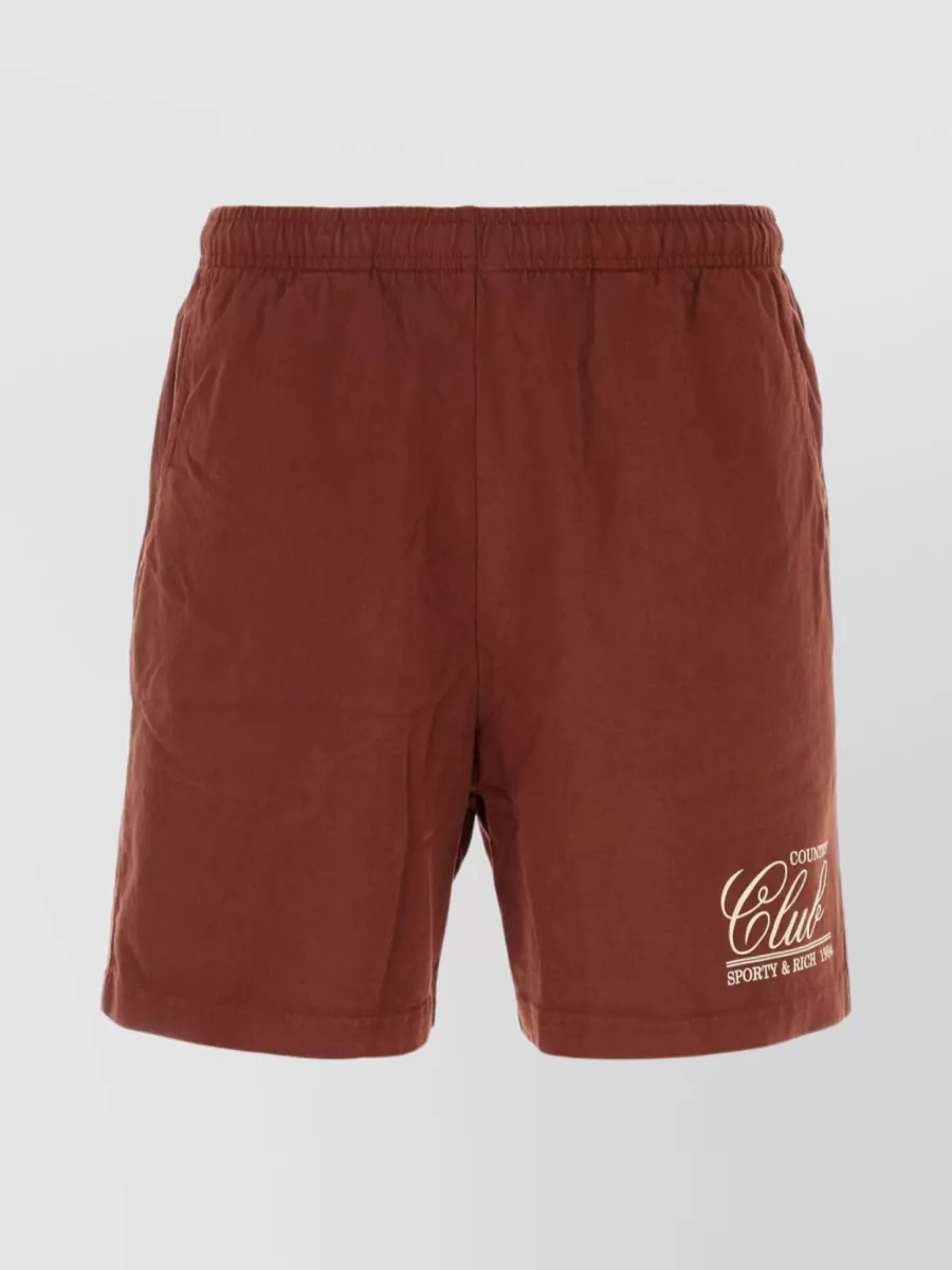Shop Sporty And Rich Bermuda Cotton Brick Shorts In Burgundy
