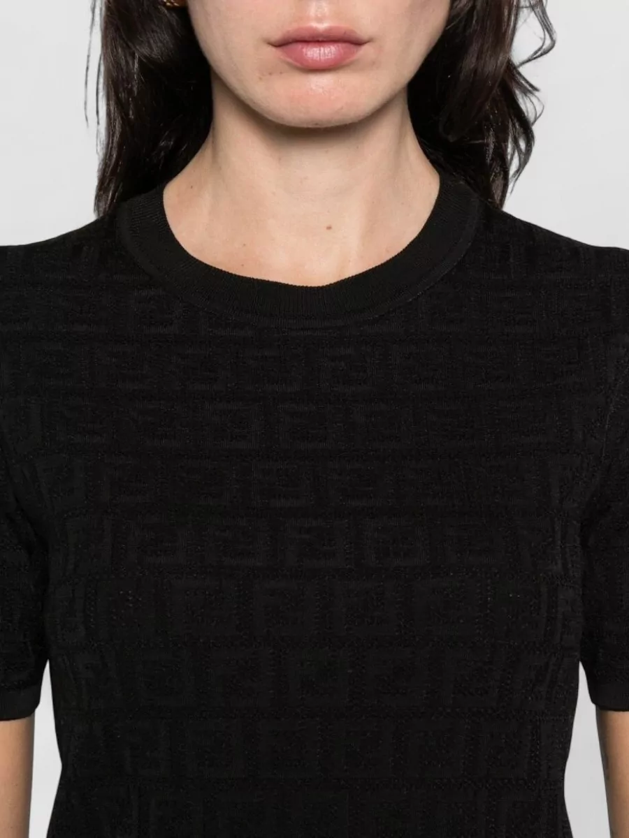 Fendi Ff Short Sleeve Crew Neck Knit Sweater