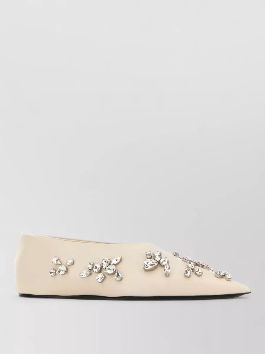 Jil Sander Leather Ballerinas Embellished Design Pointed Toe