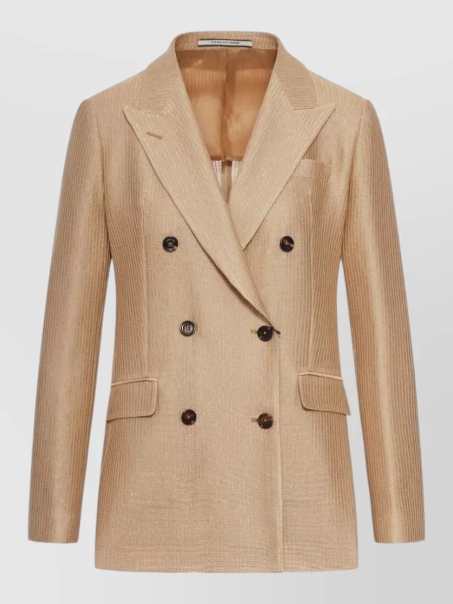 Tagliatore Double Breasted Jacket Silk Nylon Blend In Neutral