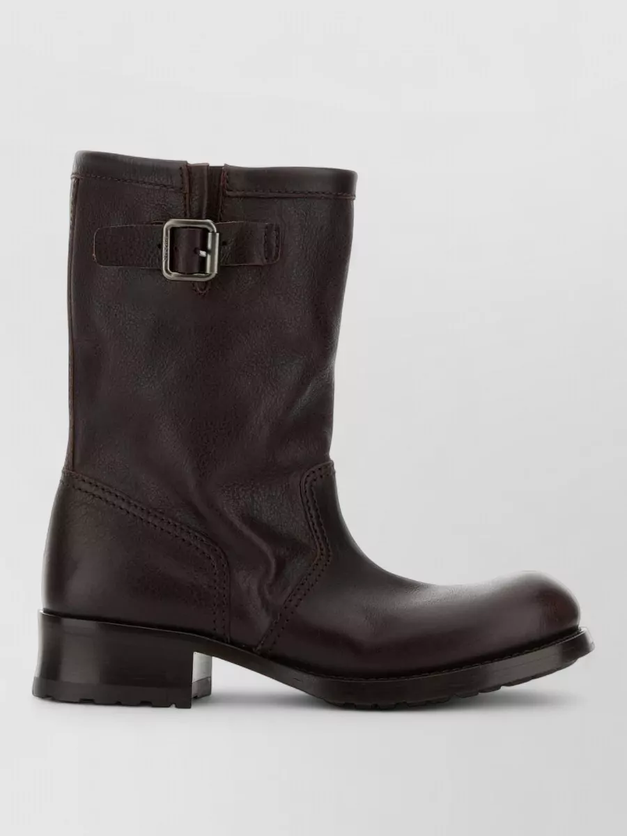 Prada Ankle Boots With Block Heel And Buckle In Brown