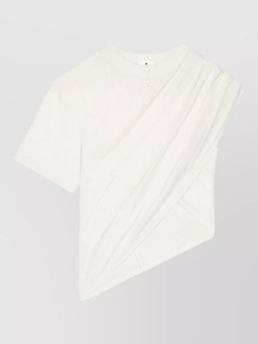 Courrèges Cotton Asymmetric Short Sleeve T Shirt In White