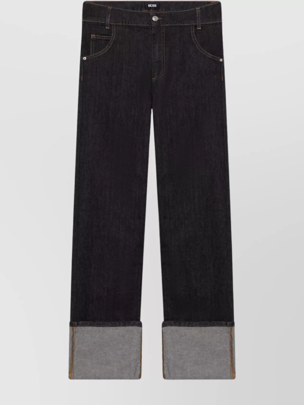 Gcds Regular Fit Denim Trousers With Turn-up Cuffs In Black