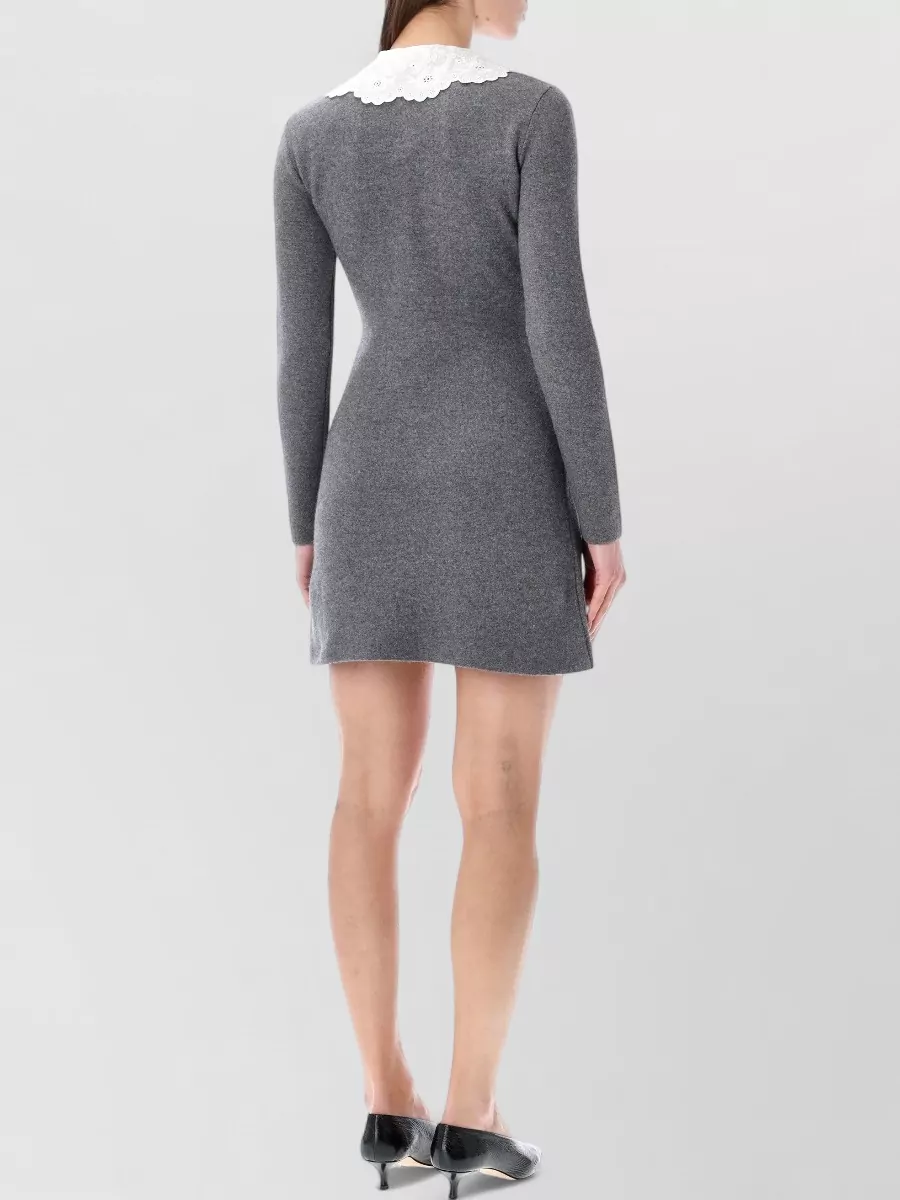 Self-Portrait Cashmere Knit Lace Collar Mini Dress