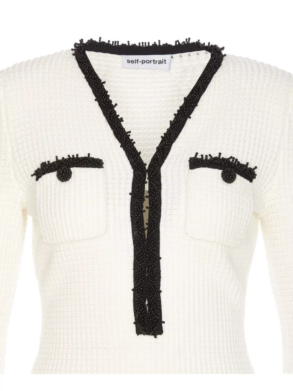 SELF-PORTRAIT PEARL KNIT DRESS WITH EMBROIDERED FRINGE
