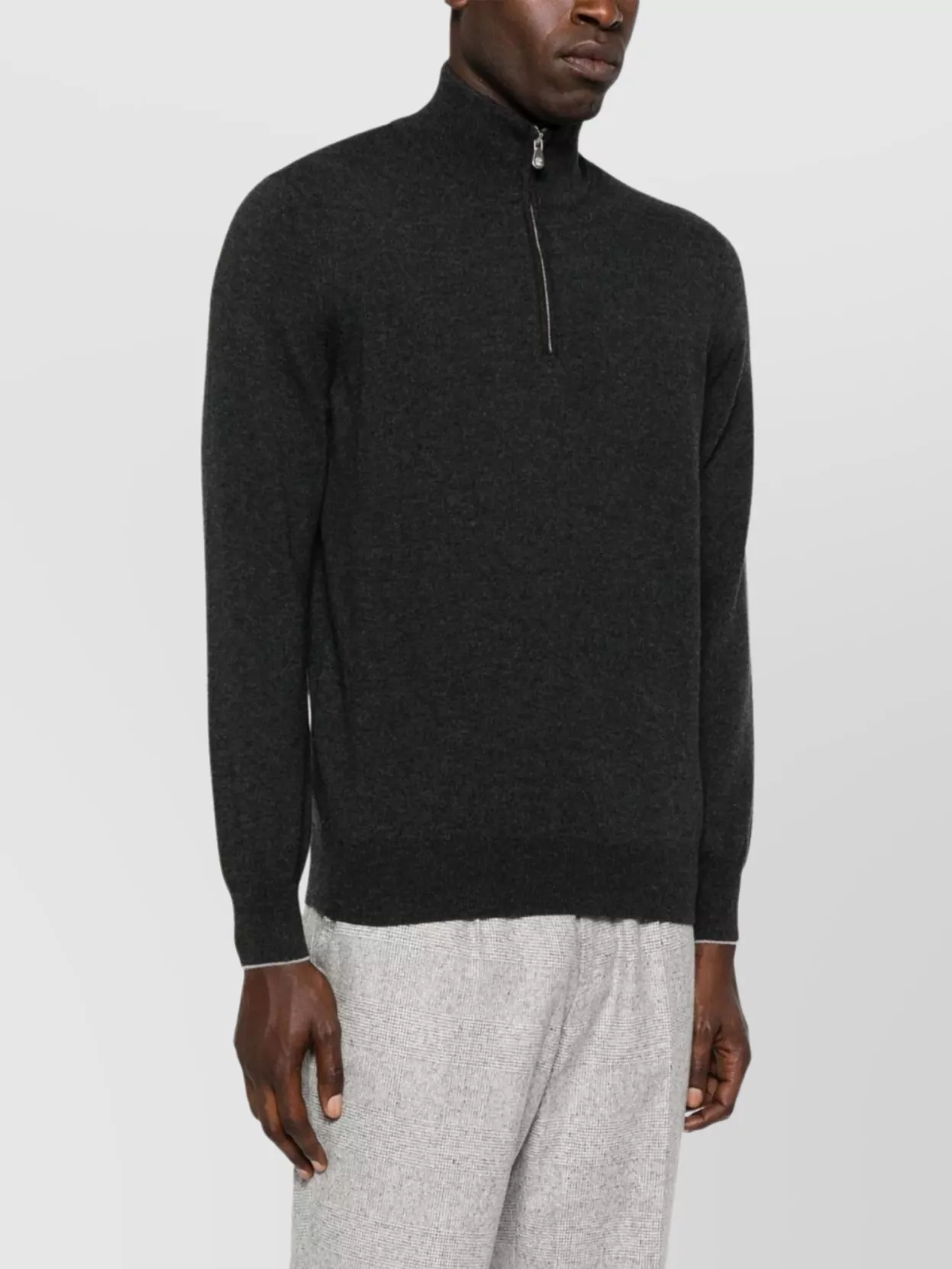 Brunello Cucinelli High-Neck Cashmere Sweater With Curved Hem