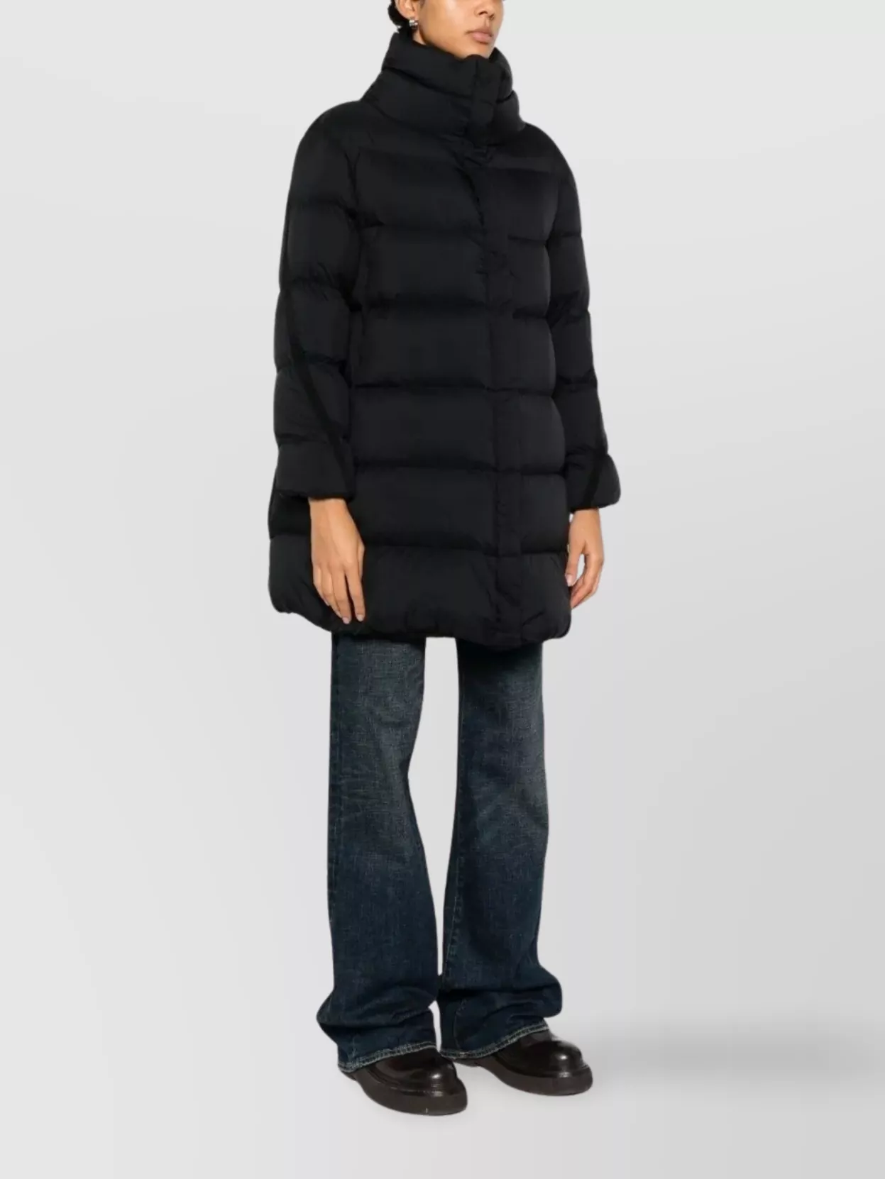 Herno Long Padded High Neck Quilted Jacket In Black