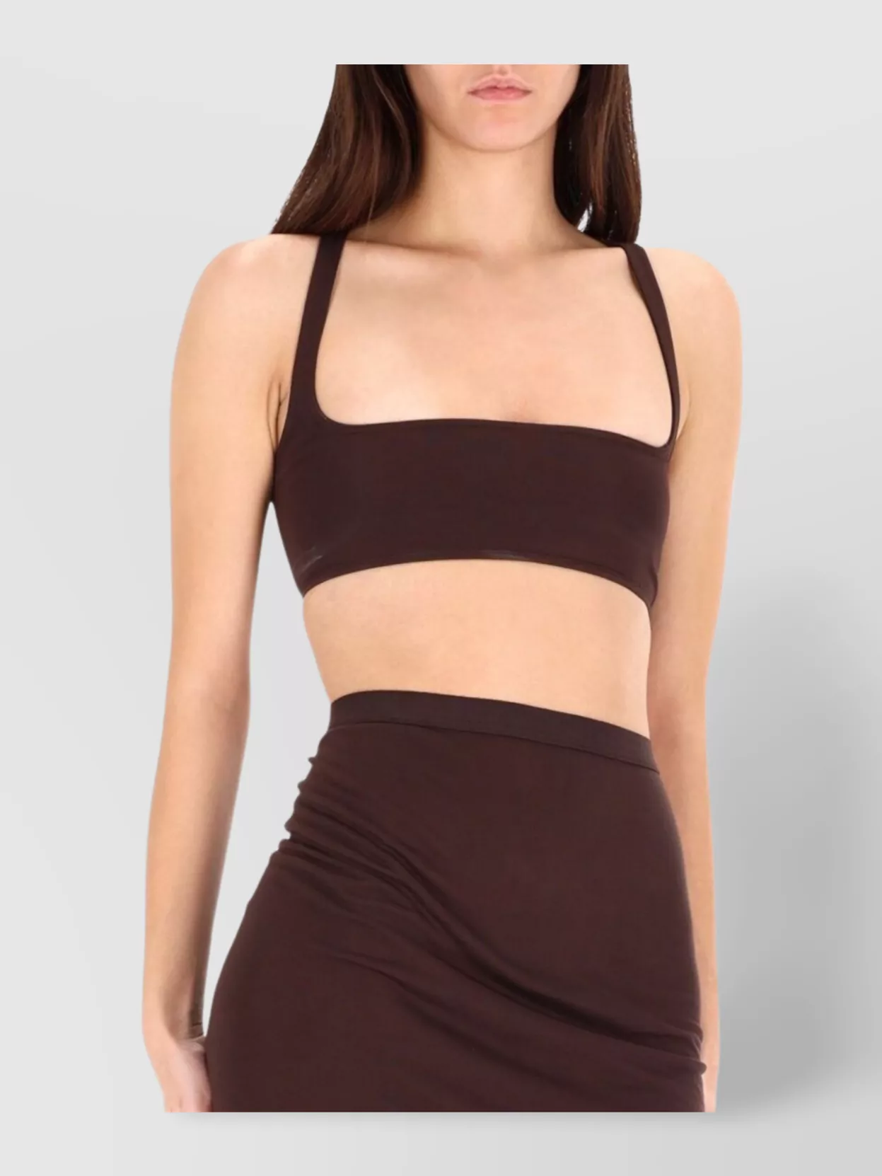 Rick Owens Cropped Sleeveless Square Neck Racerback Top In Brown