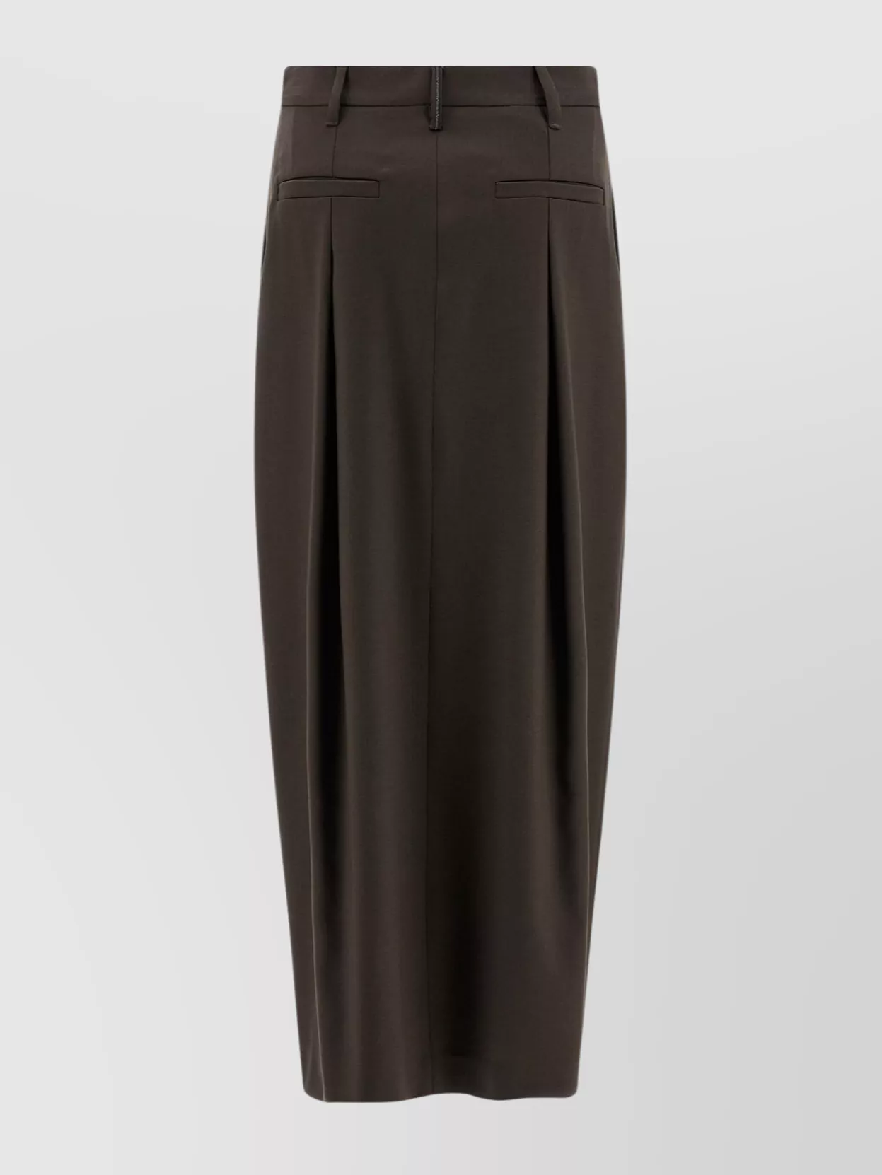 Brunello Cucinelli Curved Design Skirt With Pleats And Pockets In Brown