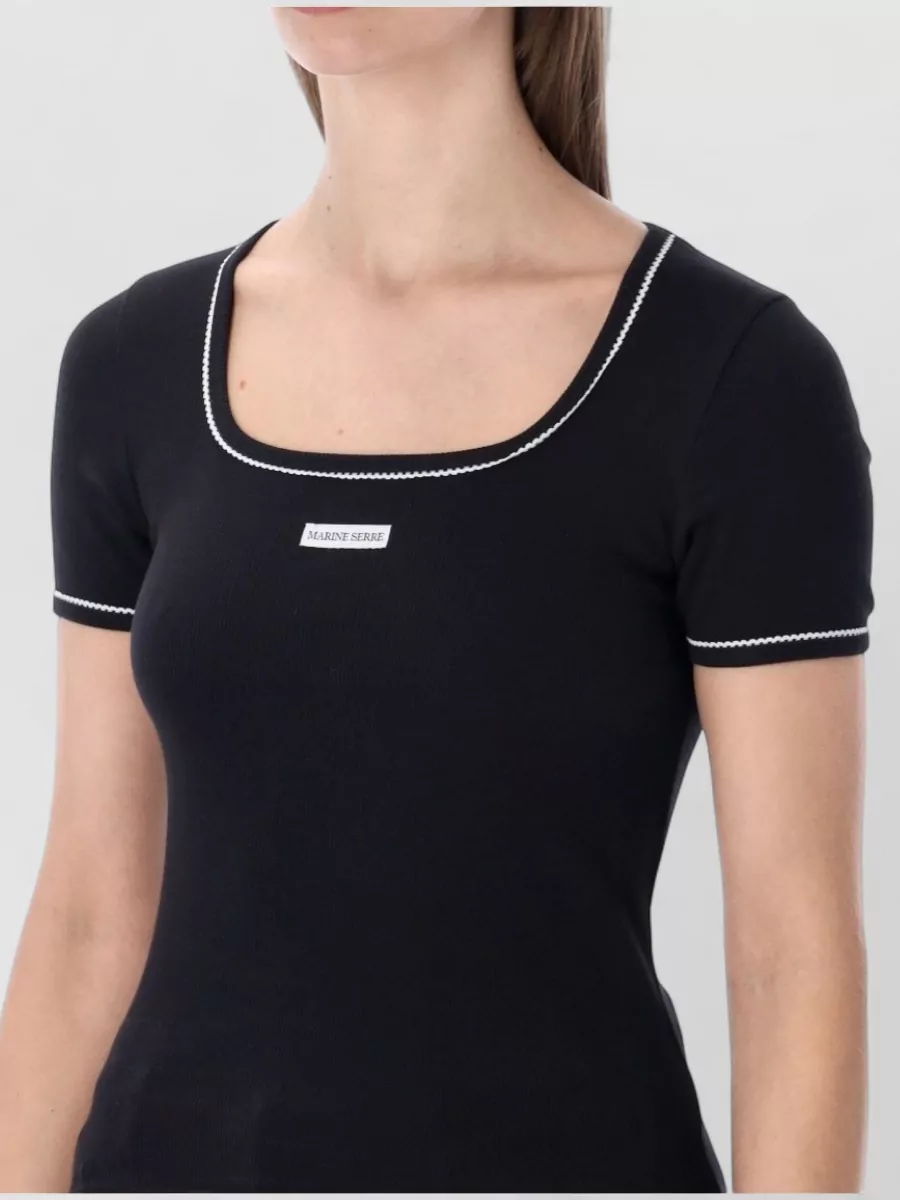 Marine Serre Seventies Square Neck Ribbed T-Shirt Top