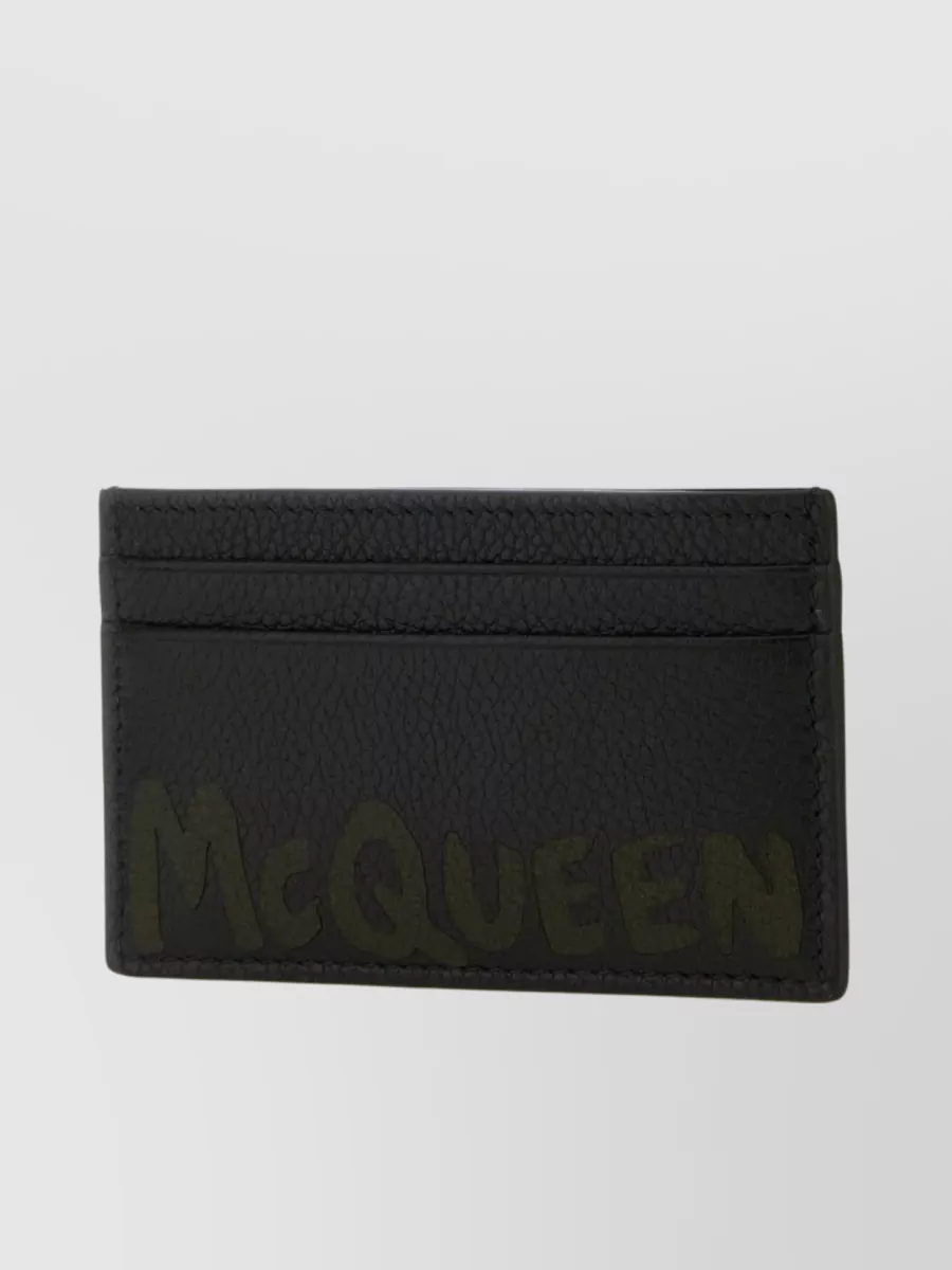 Shop Alexander Mcqueen Graffiti Print Leather Cardholder In Brown