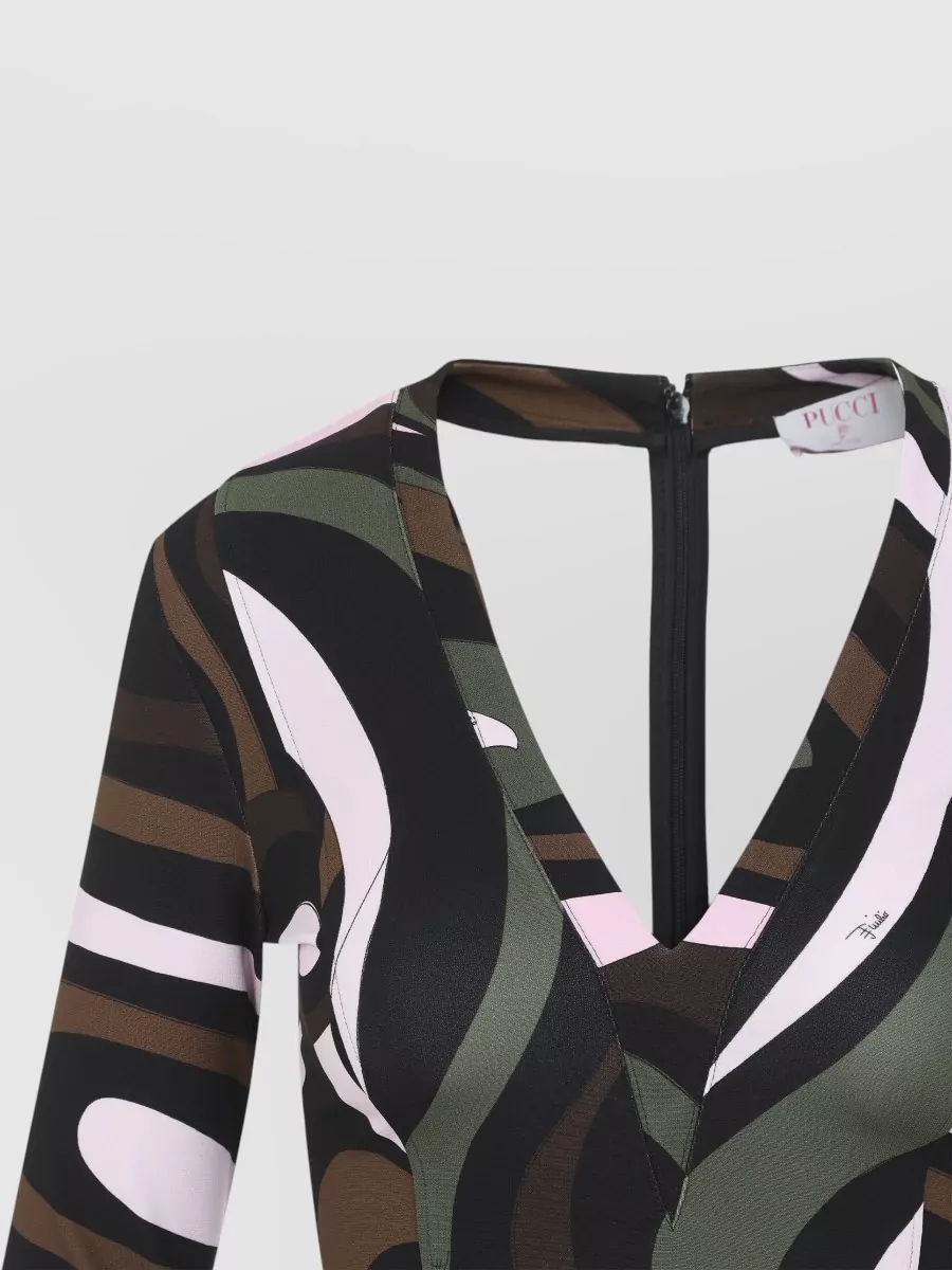Pucci Printed V-Neck Long-Sleeve Mini Dress