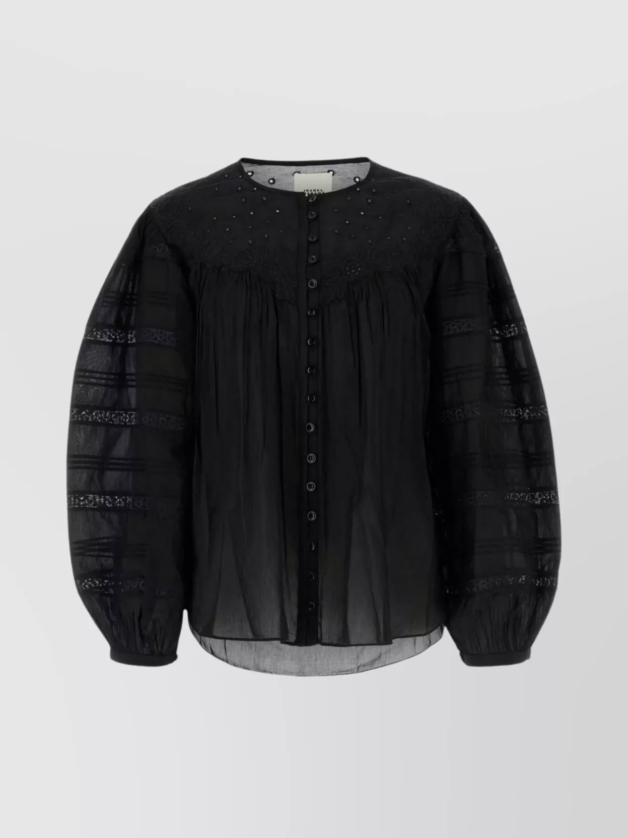 Shop Isabel Marant Gregoria Blouse With Puffed Sleeves And Sheer Panels In Black
