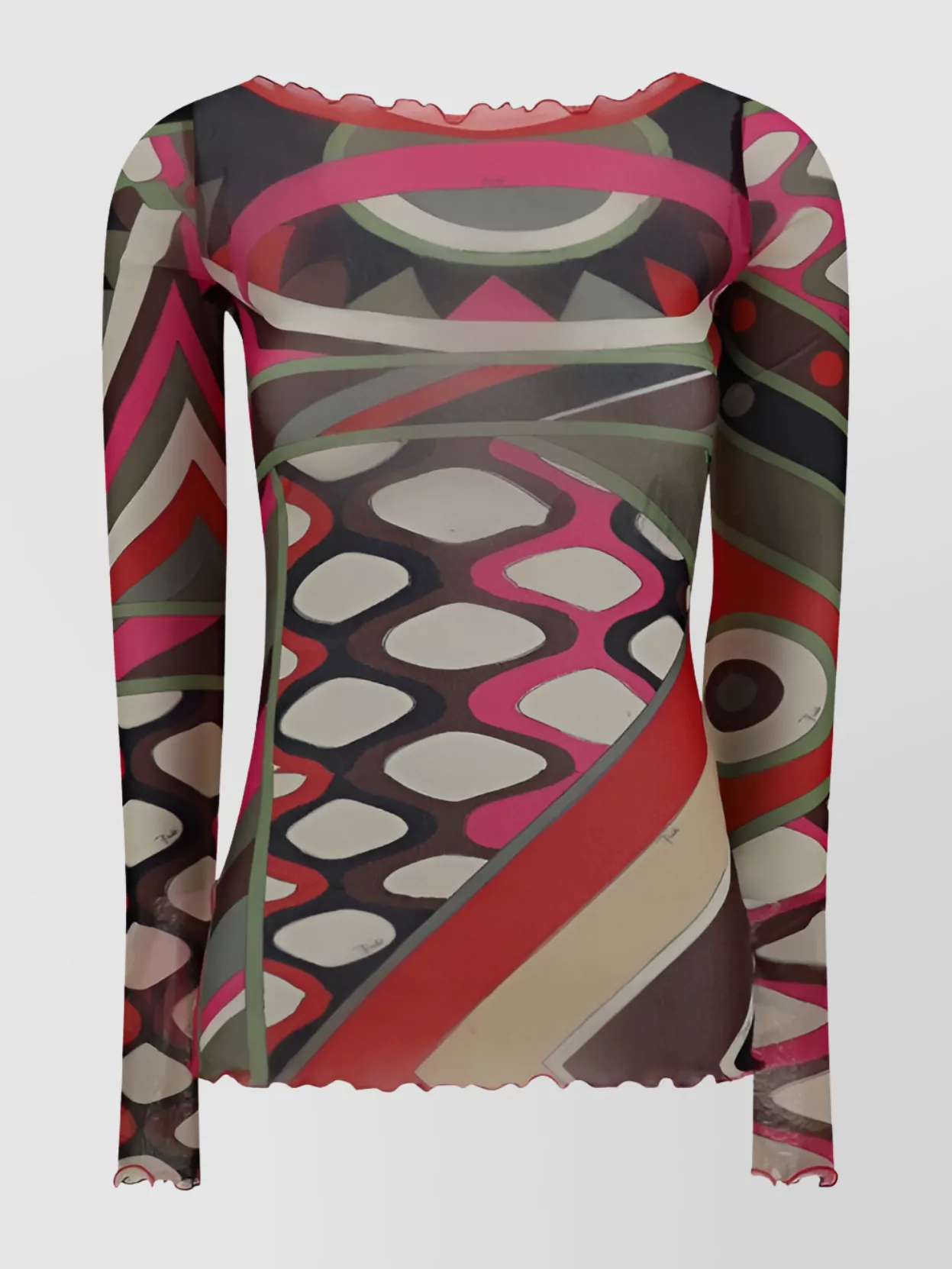 Shop Pucci Multicolor Pattern Bell Cuffs Boat Neck Top