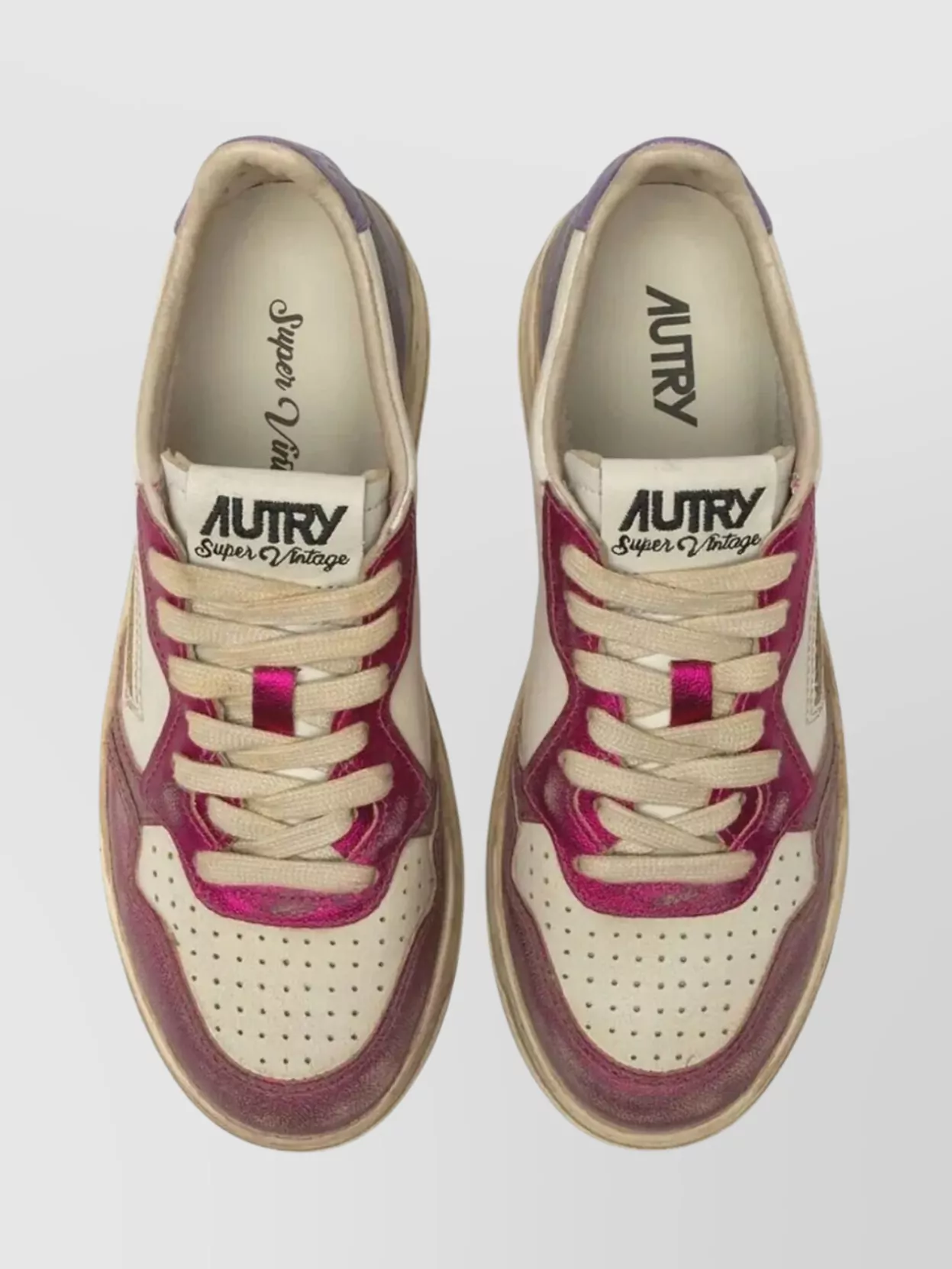 Autry Low-top Leather Sneakers With Vintage Effect In Purple