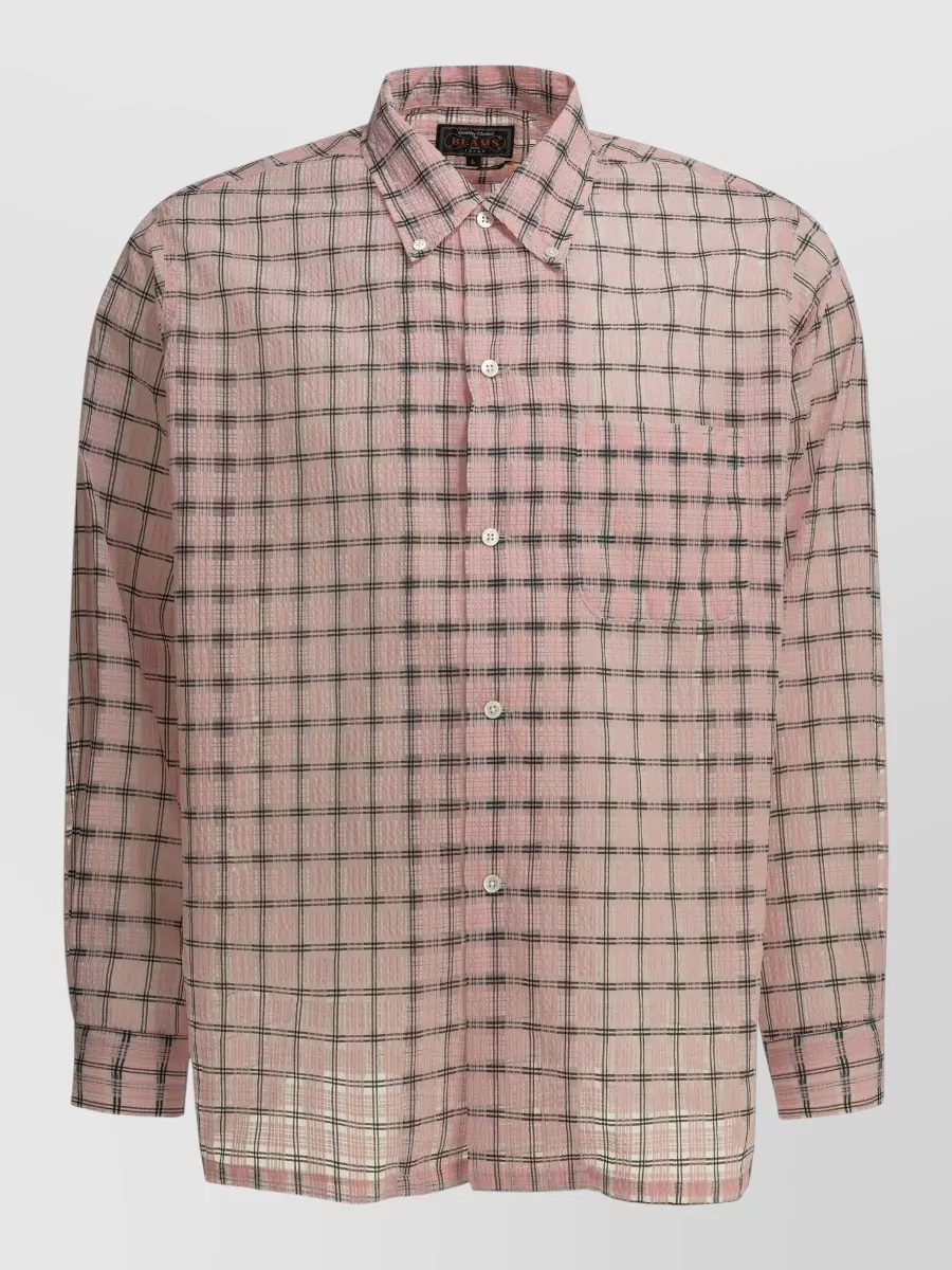 Beams Nylon Check Shirt Button Down Collar In Pink