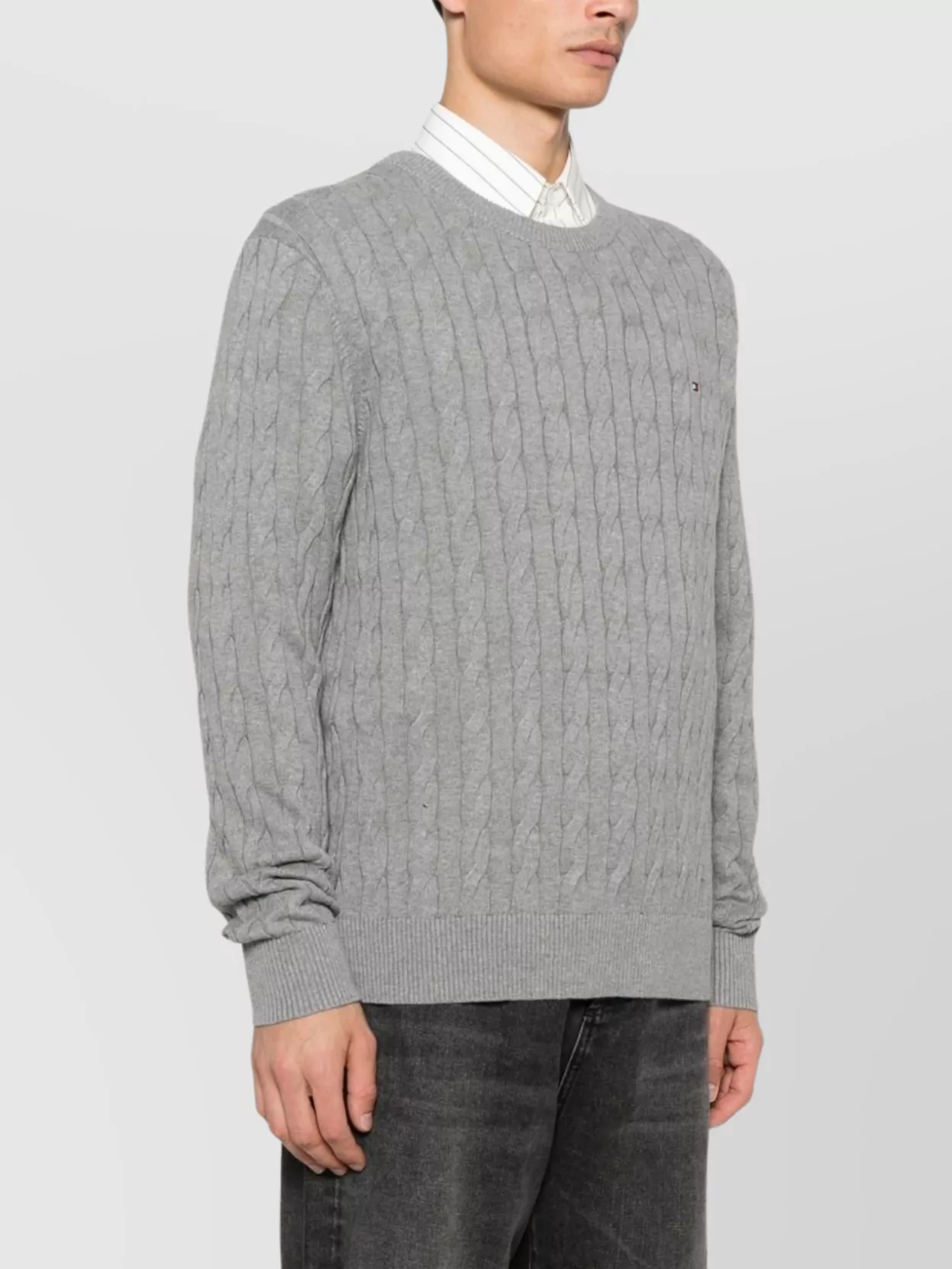 Tommy Hilfiger Textured Knit Crew Neck Sweater In Gray