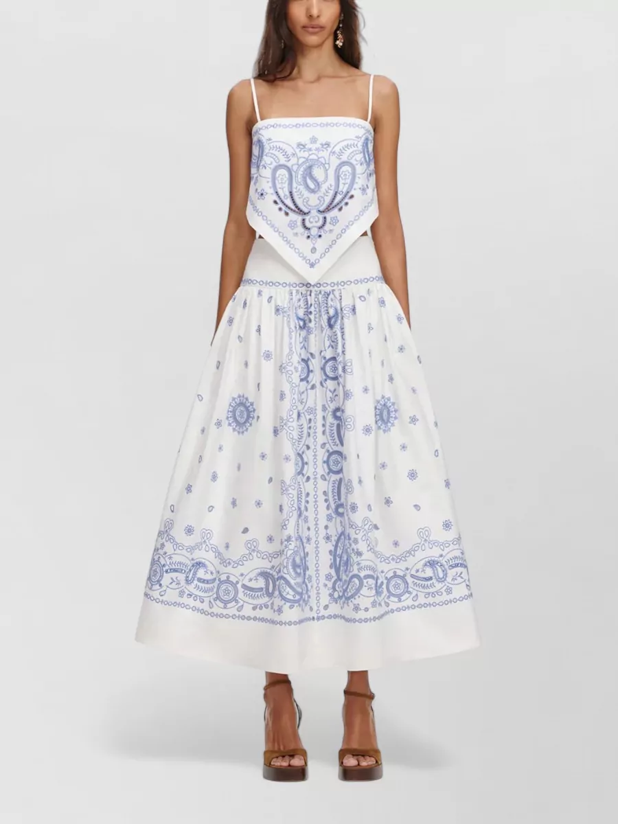 Self-Portrait embroidered high-rise flared cotton midi skirt