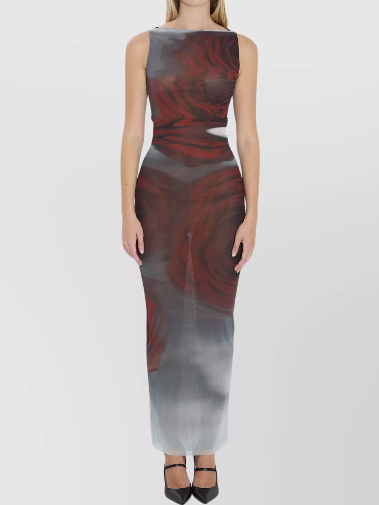 Jean Paul Gaultier Floral Maxi Dress With Blurry Roses Print In Multi