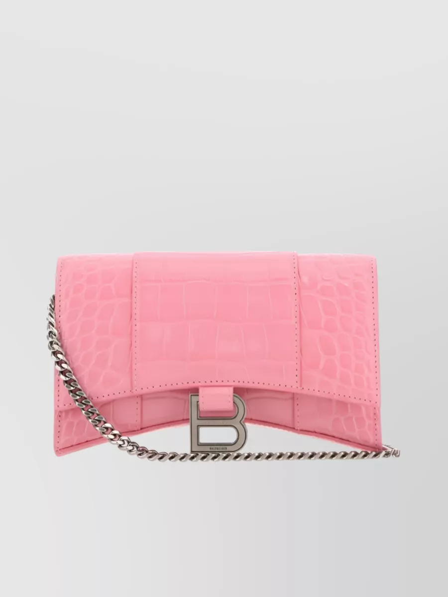 Shop Balenciaga Hourglass Crocodile Chain Wallet In Pink