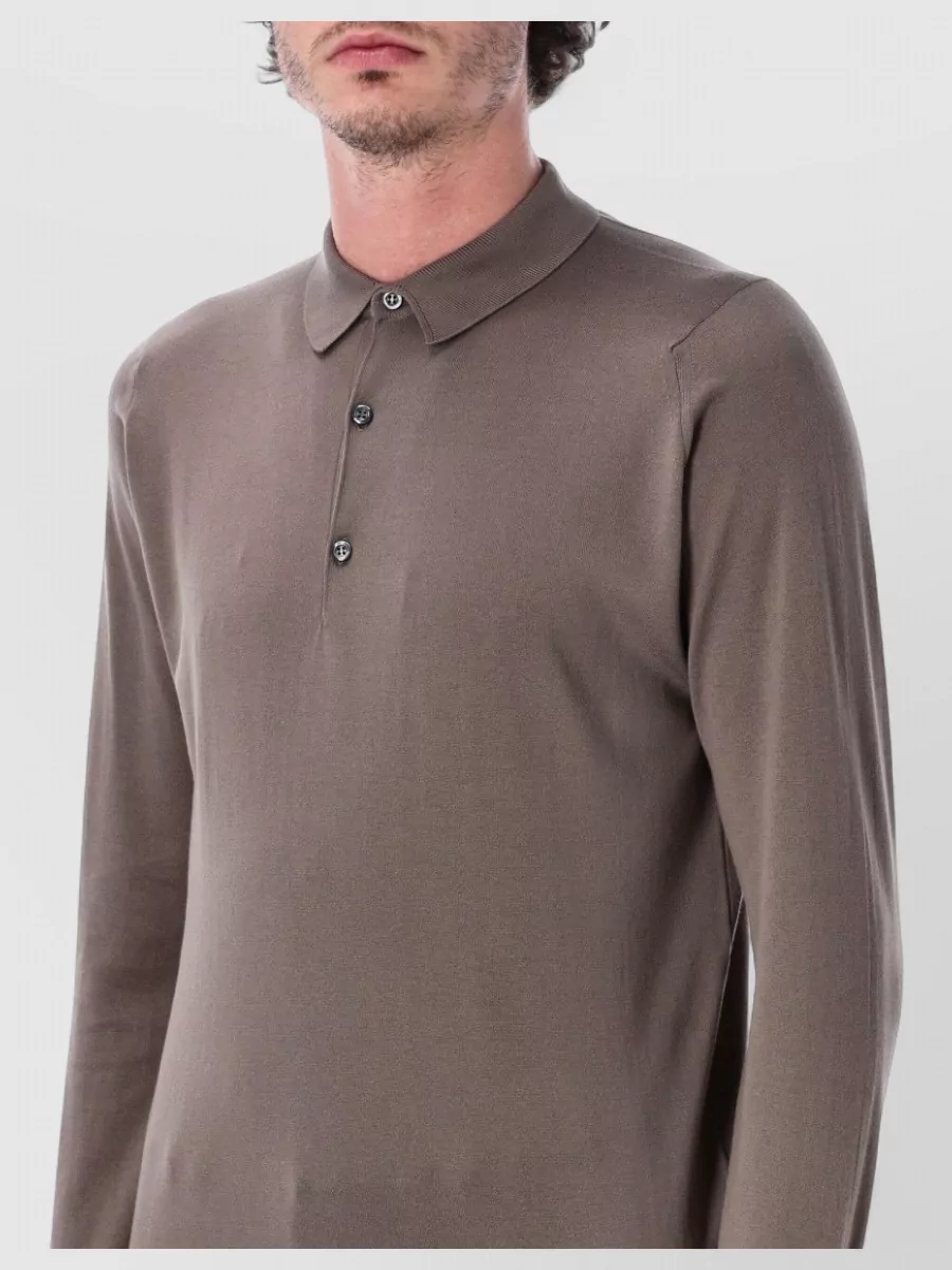 John Smedley Cotton Fine-Knit Long-Sleeve Polo Shirt