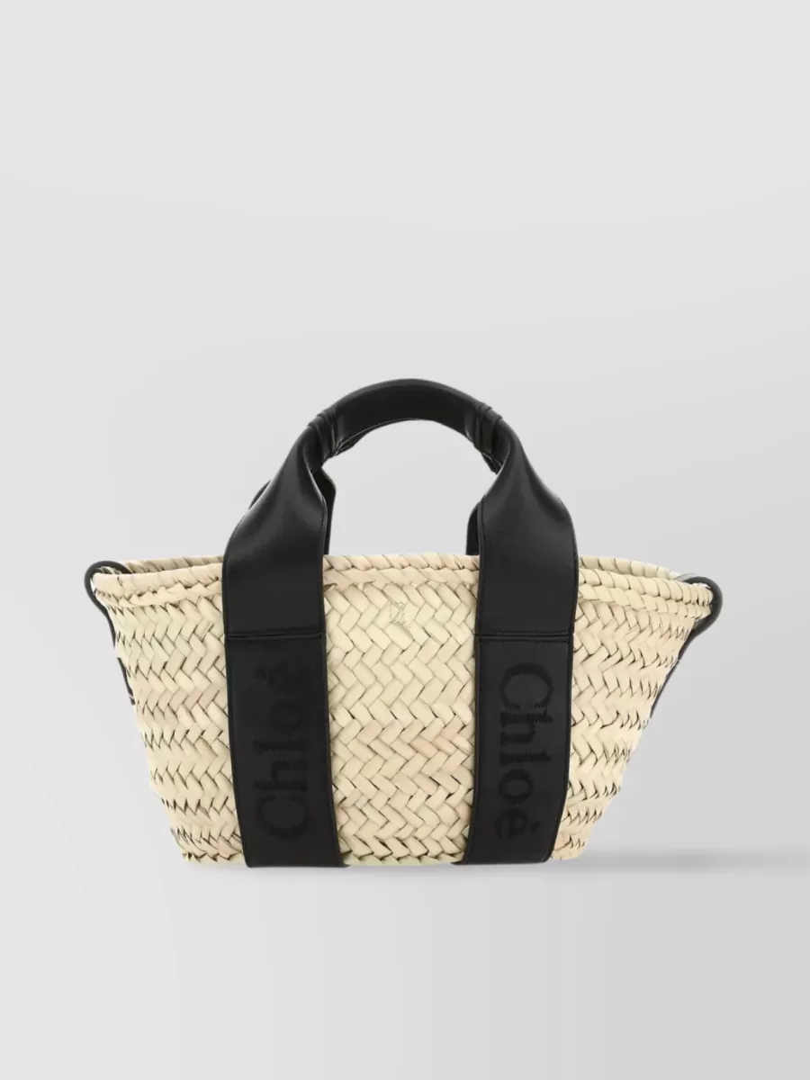 Shop Chloé Raffia Woven Tote With Adjustable Leather Strap In Beige
