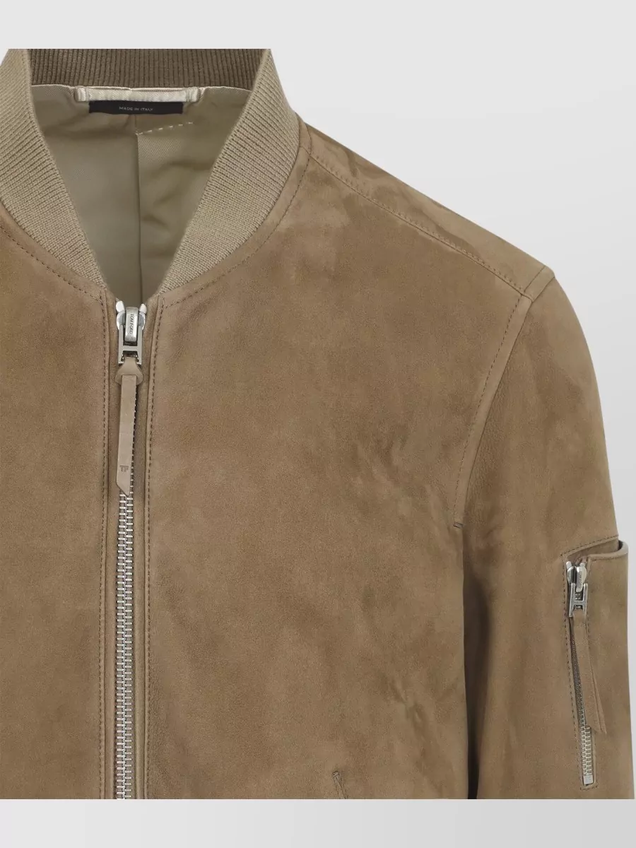 Tom Ford Suede Leather Jacket Ribbed Cuffs Hem Pockets