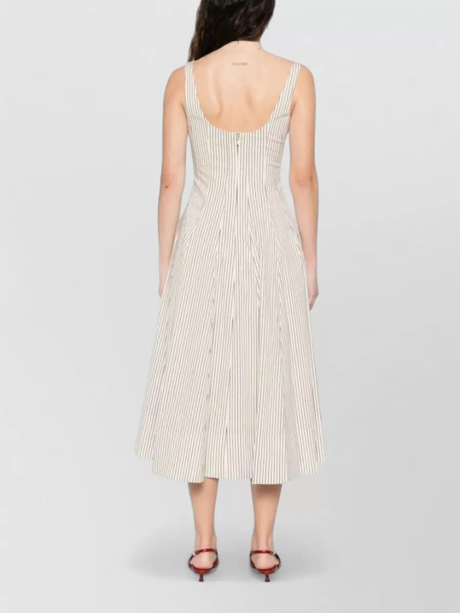 Staud Striped Square Neck Midi Dress