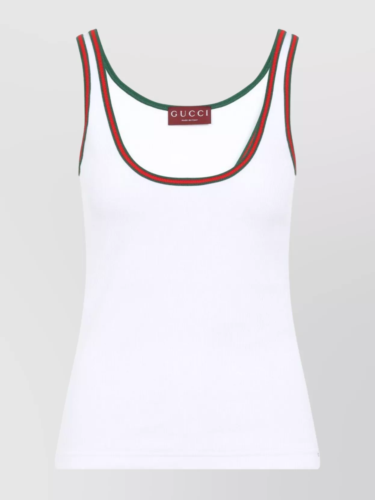 Gucci White Ribbed Top With Web Detail On The Edges In Cotton Woman