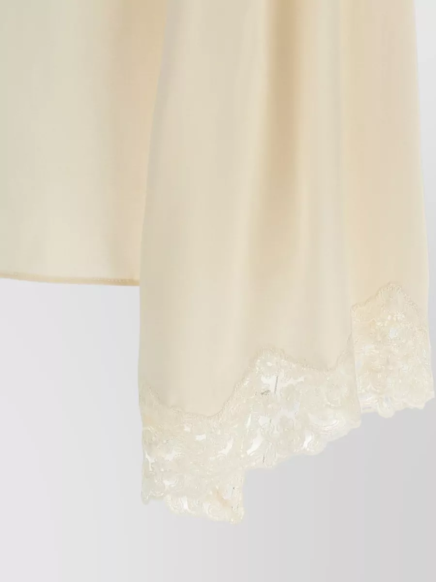 Alberta Ferretti Lace Trim Satin Long Sleeve Tie Shirt