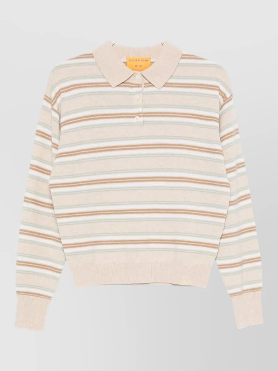 Guest In Residence Striped cashmere long-sleeve polo jumper