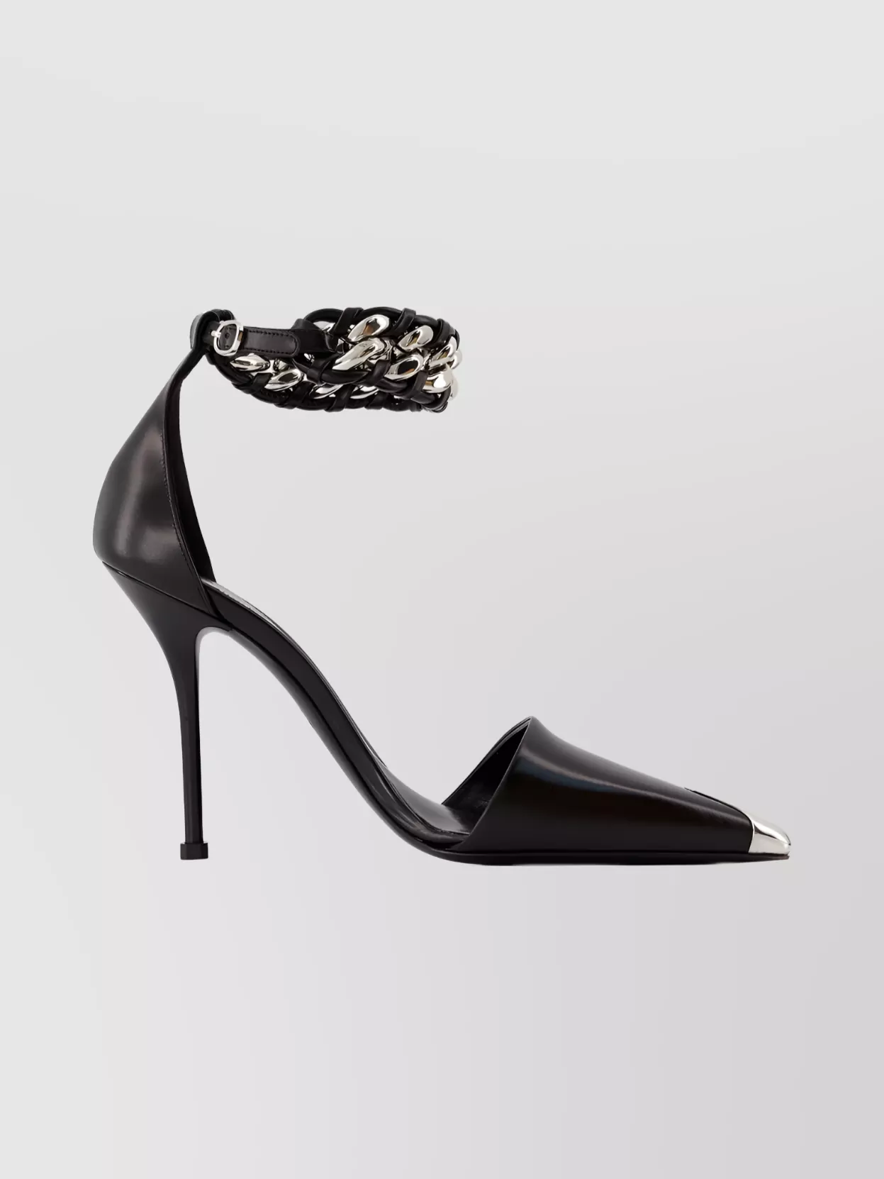 Alexander Mcqueen Punk Style Pumps Leather Ankle Strap In Black