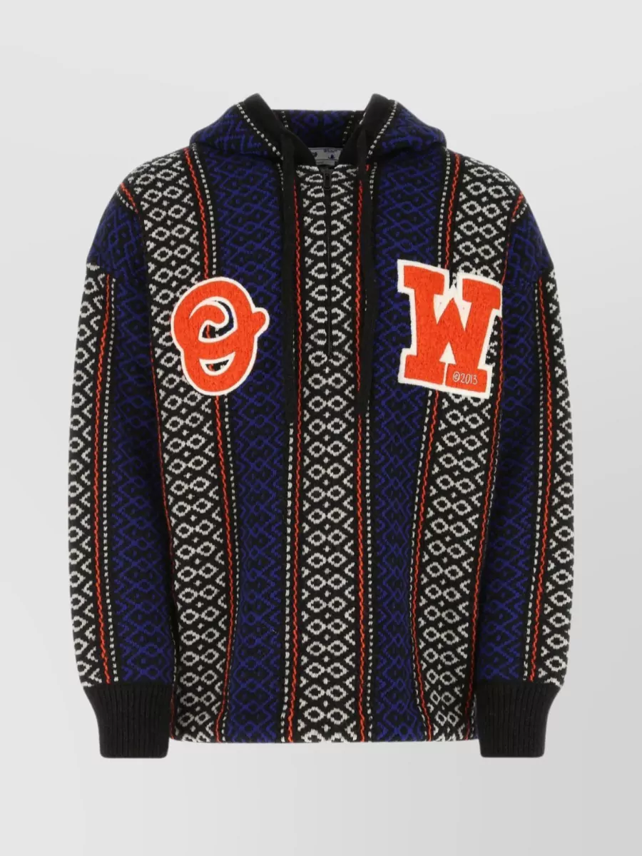 Shop Off-white Hooded Oversize Wool Blend Sweater In Multicoloured