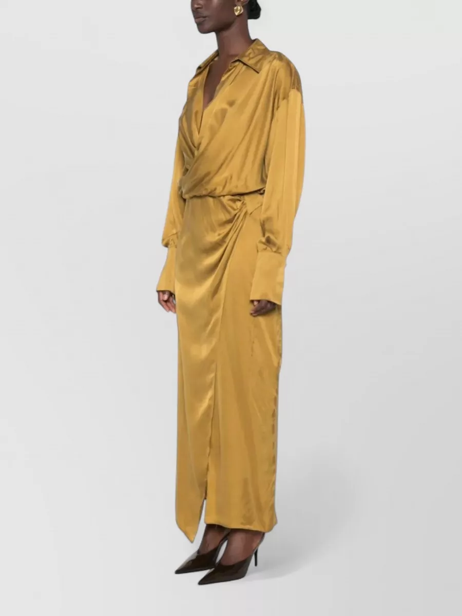The Andamane Draped Wrap V-Neck Midi Dress
