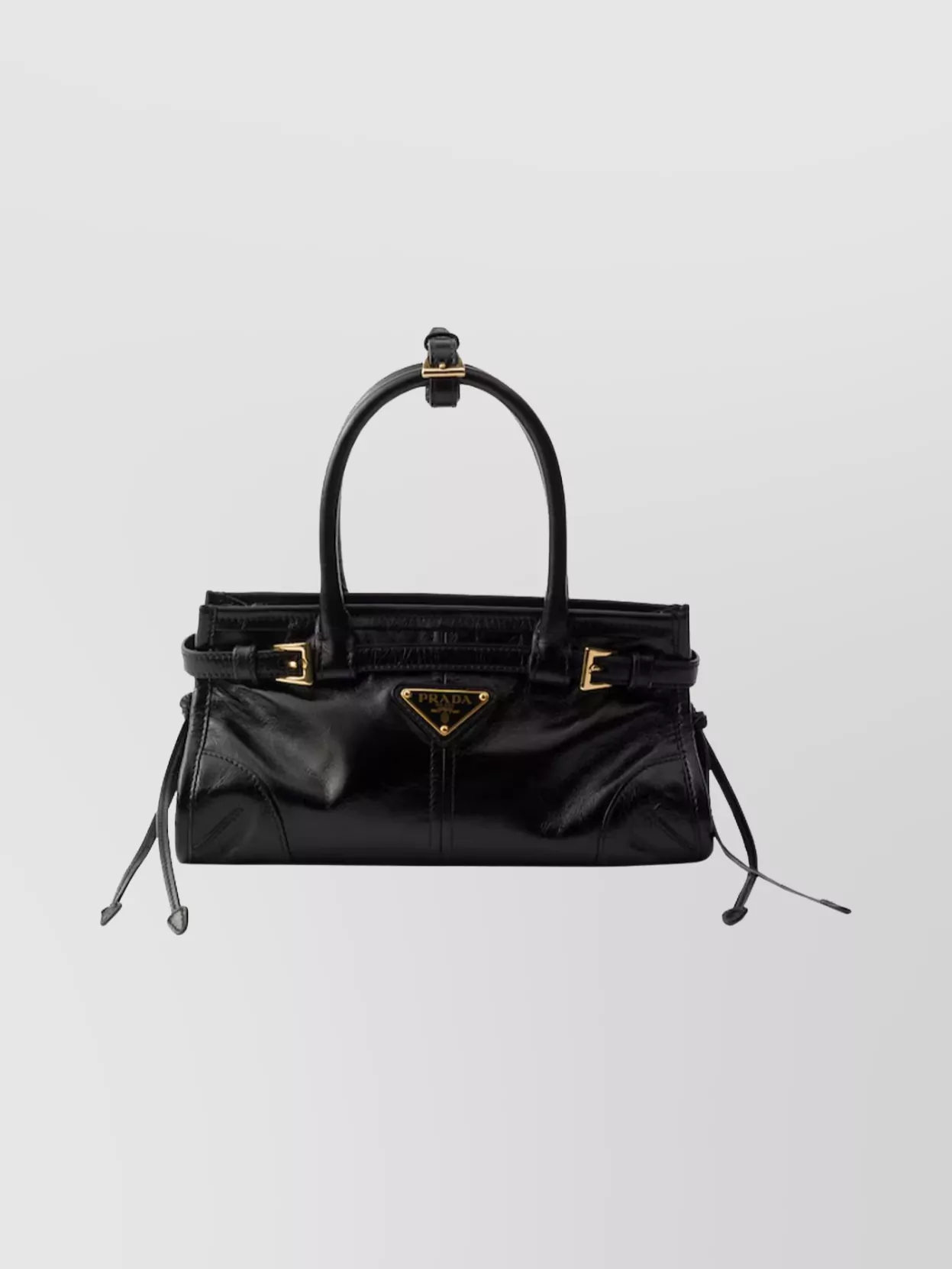 Prada Handheld Clutch With Buckle And Drawstring In Black