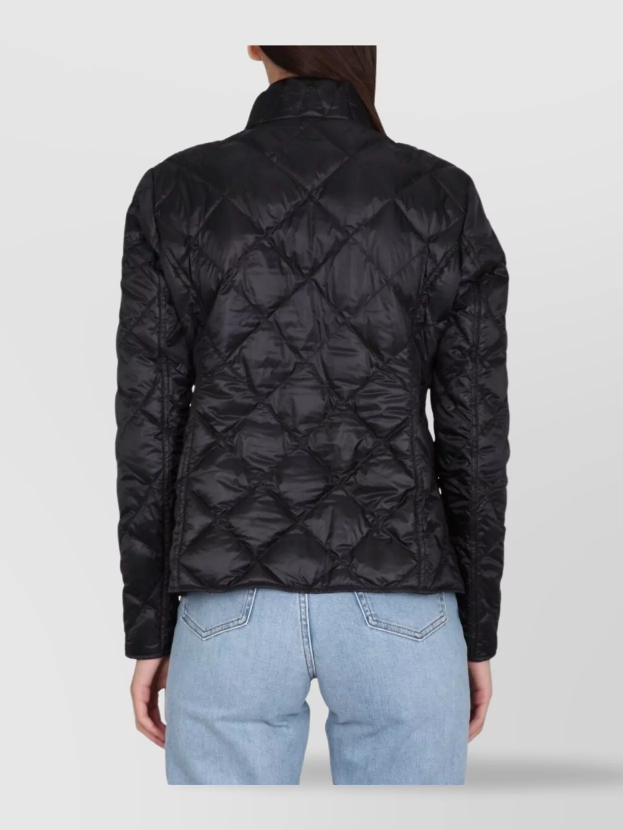 Fay Quilted Black Down Jacket With High Collar