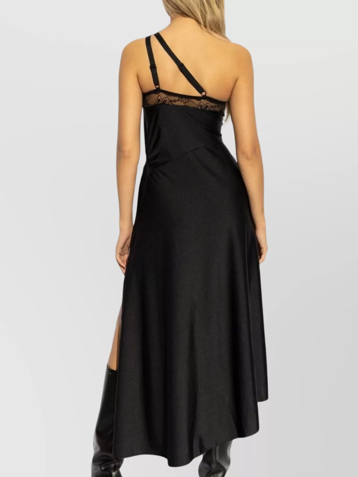 Coperni Asymmetric Black Satin Dress With Lace Details