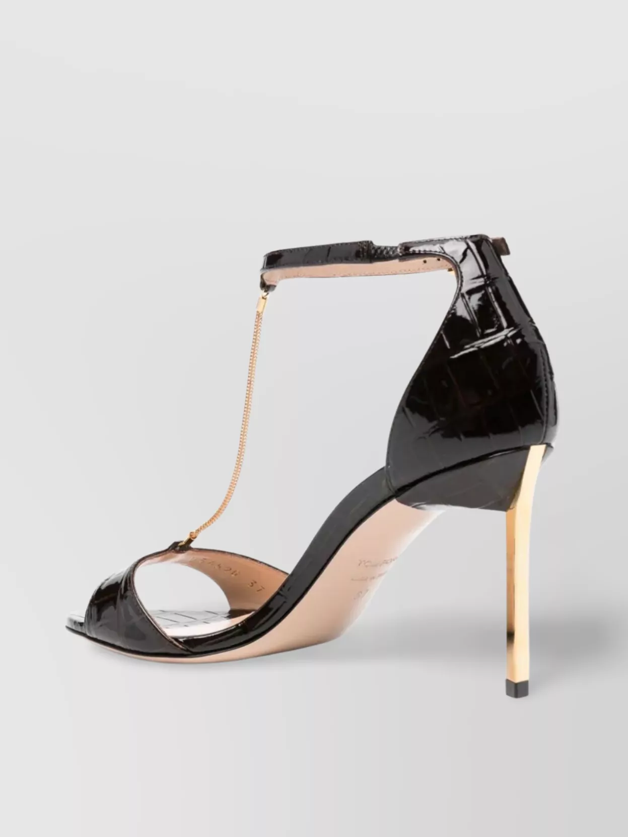 Tom Ford T-Bar Croc-Embossed Mid Heel Sandals