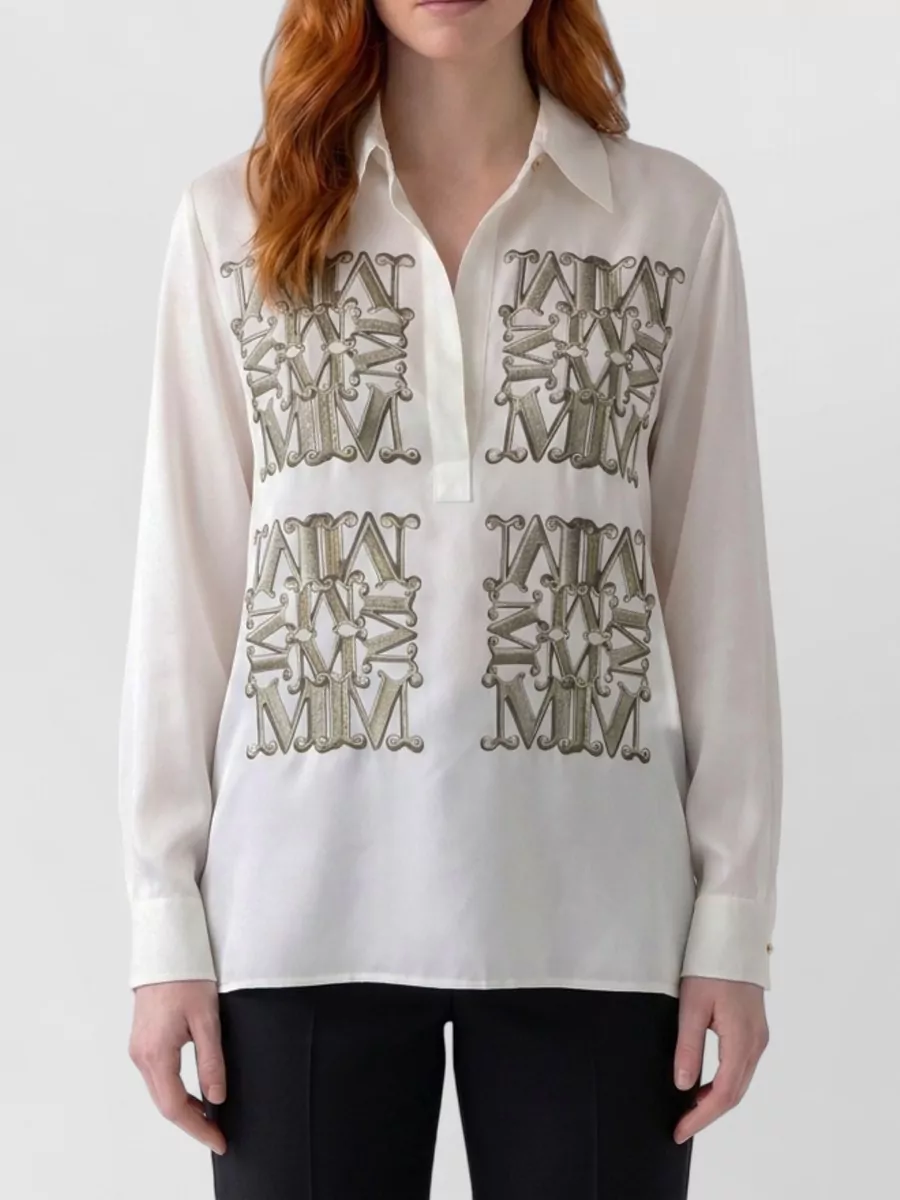 Max Mara silk printed v-neck long-sleeve shirt