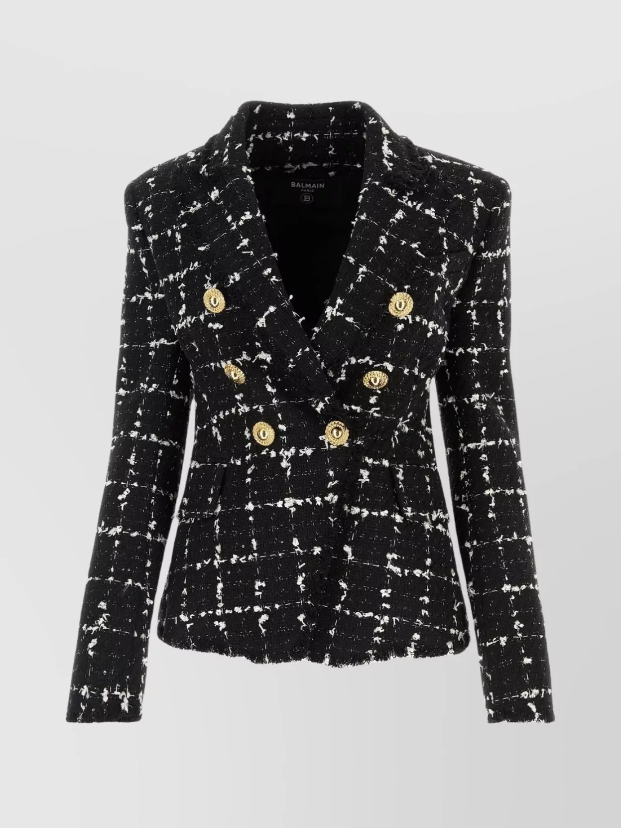 Shop Balmain Structured Tweed Jacket With Embroidered Lapels