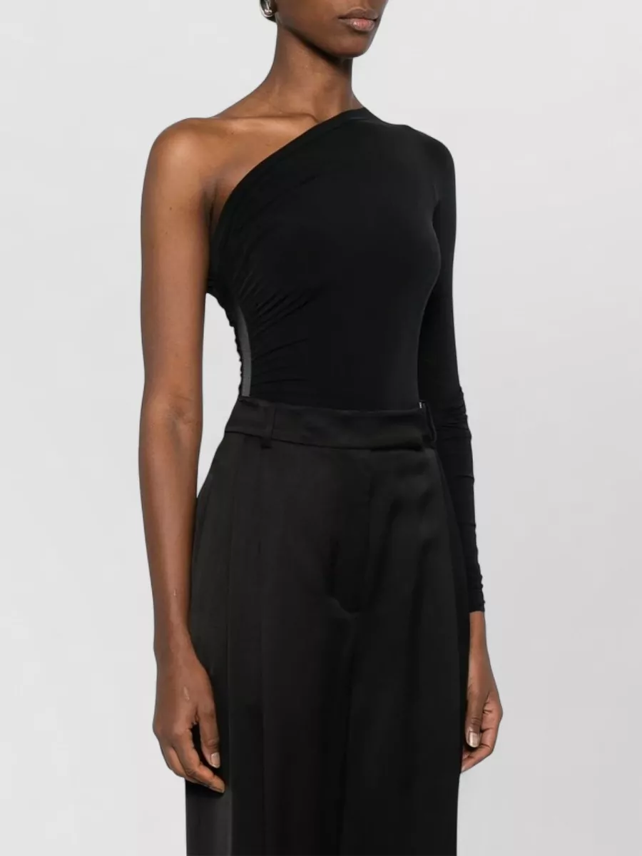 Wolford One Shoulder Ruched Long Sleeve Bodysuit