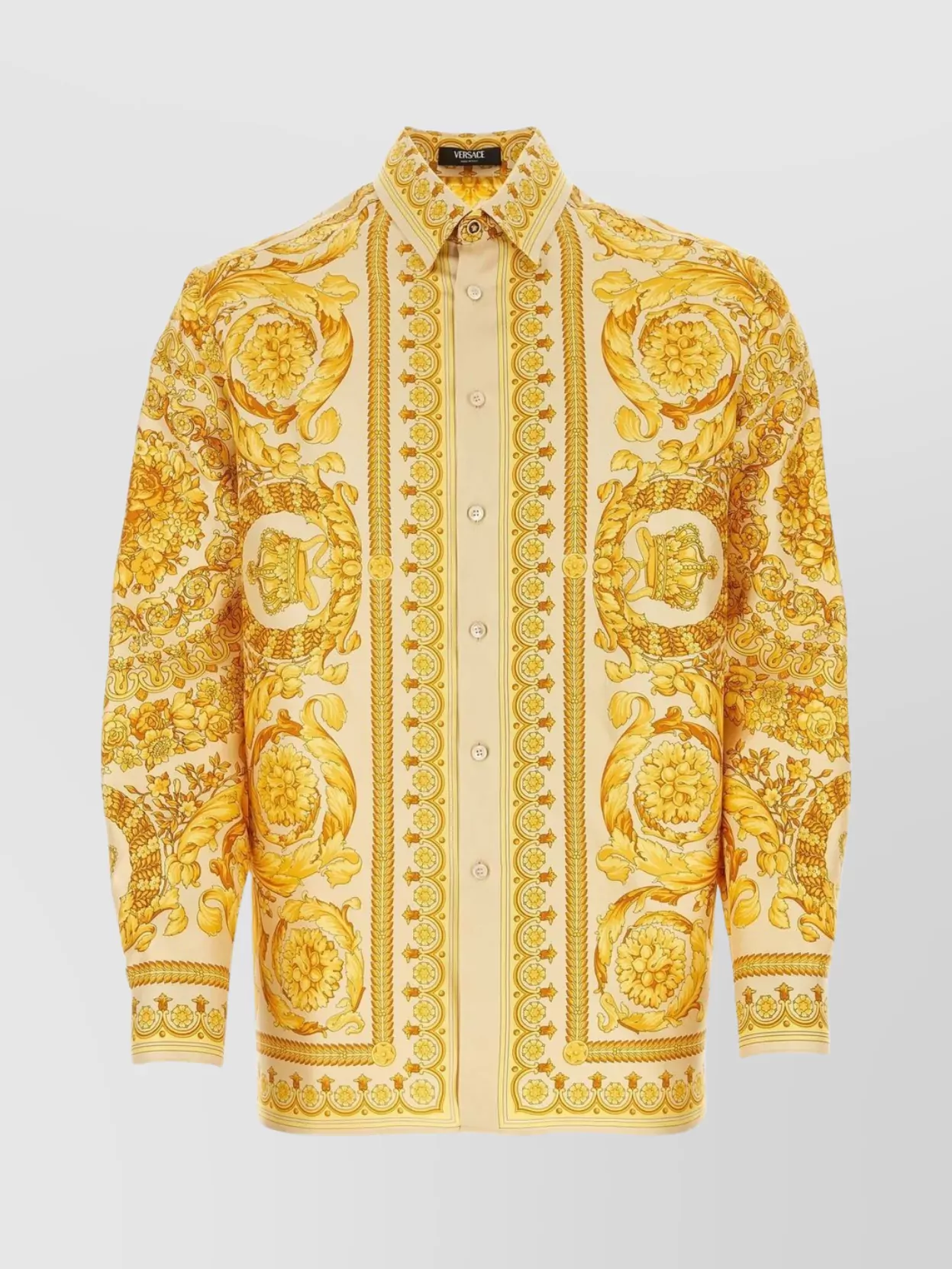 Shop Versace Silk Satin Baroque Print Shirt In Cream