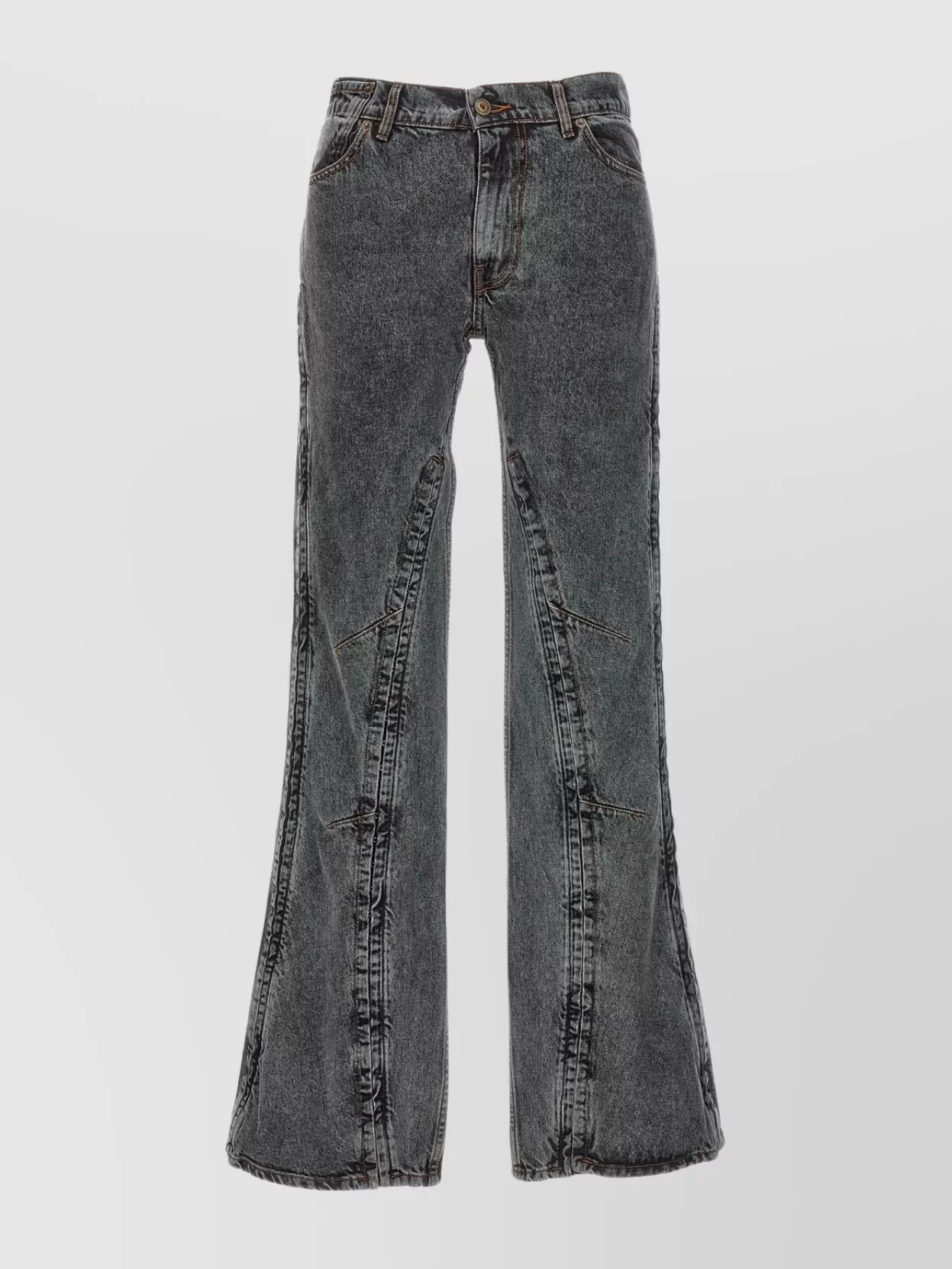 Y/PROJECT FLARED JEANS WITH DISTRESSED AND WASHED EFFECT 