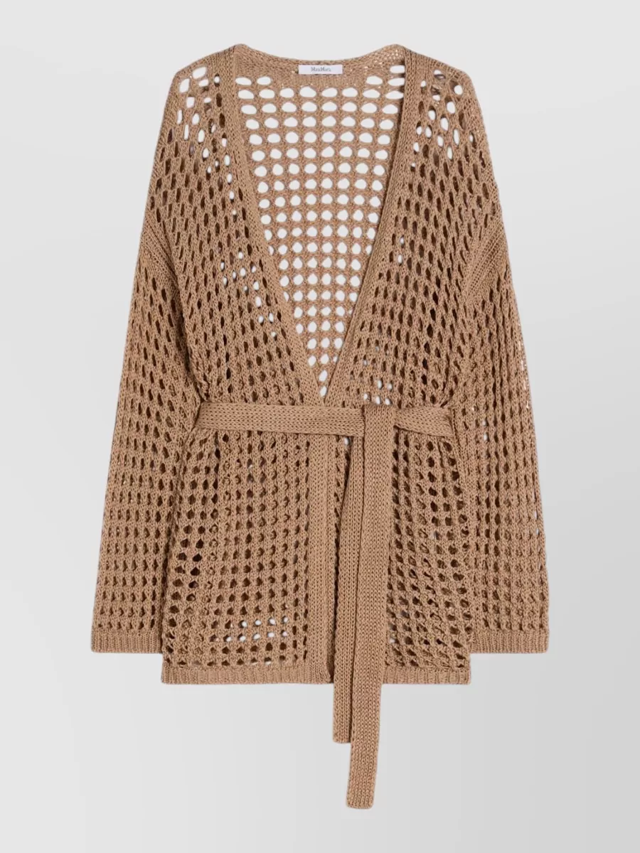 Max Mara Mesh cotton belted long-sleeve cardigan