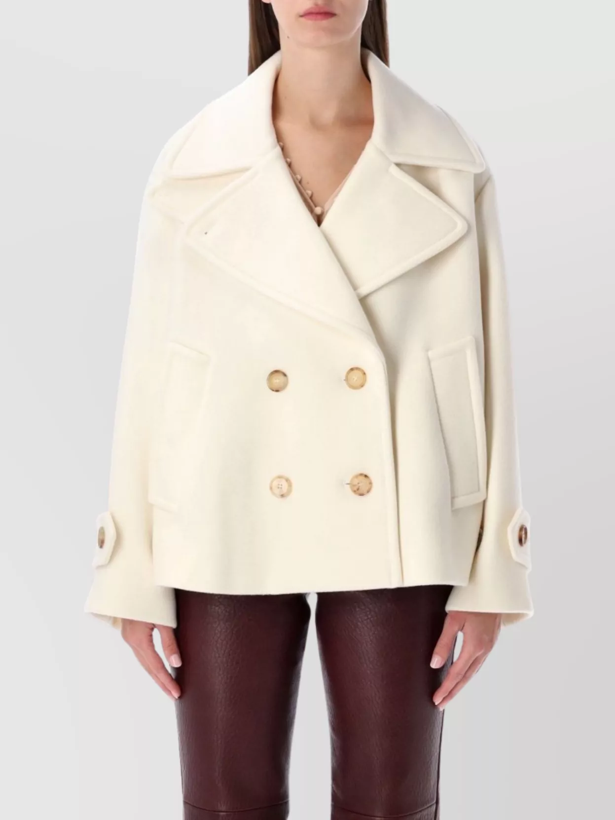 Chloé Oversized Wool Blend Peacoat Chin Strap Collar In Neutral