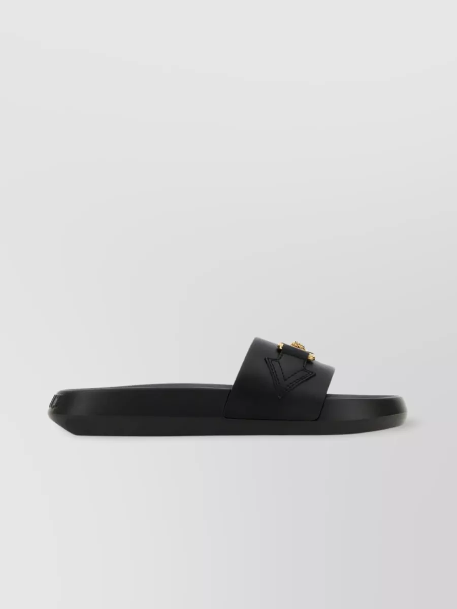 VERSACE RUBBER SLIPPERS WITH OPEN TOE AND METAL MEDUSA HEAD