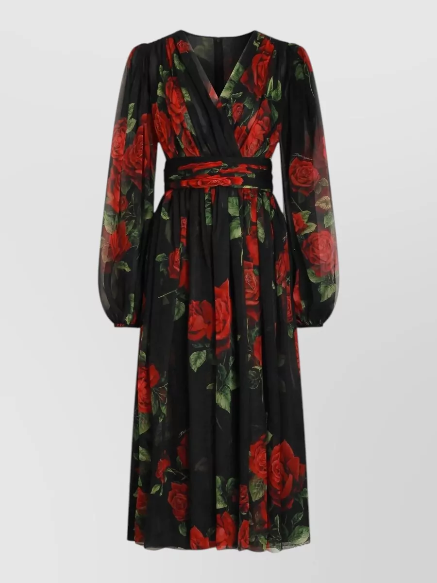 Dolce&Gabbana silk draped floral-print midi dress