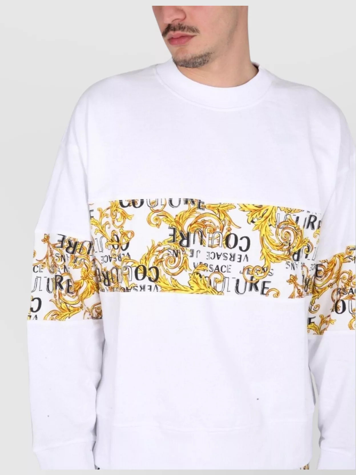 Versace Jeans Couture Logo Graphic Cross-Neck Long Sleeve Sweatshirt