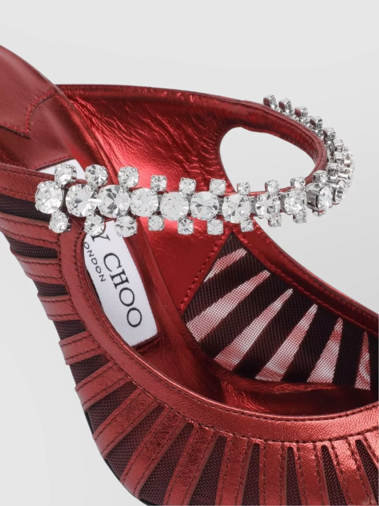 Jimmy Choo Strappy Stiletto Pumps Crystal Detail In Red